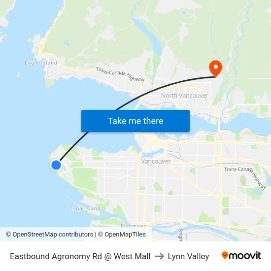 Eastbound Agronomy Rd @ West Mall to Lynn Valley map