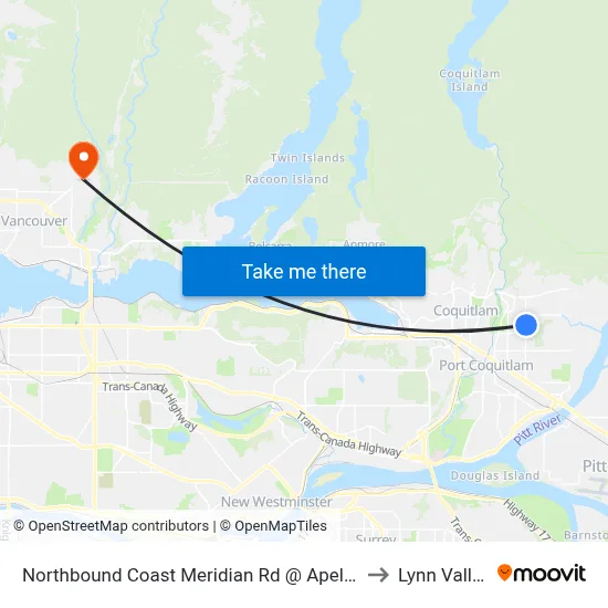 Northbound Coast Meridian Rd @ Apel Dr to Lynn Valley map