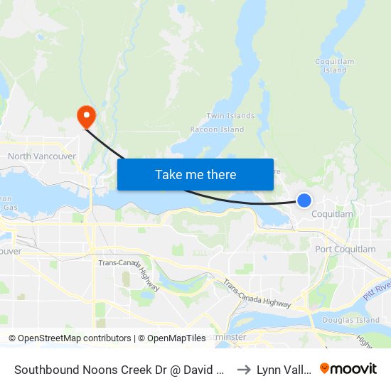 Southbound Noons Creek Dr @ David Ave to Lynn Valley map