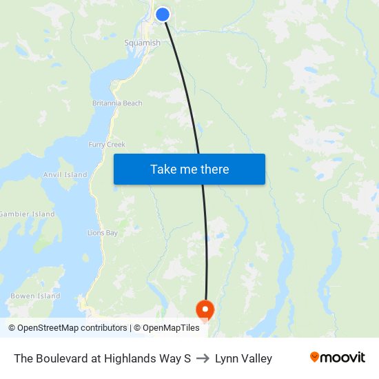 The Boulevard at Highlands Way S to Lynn Valley map