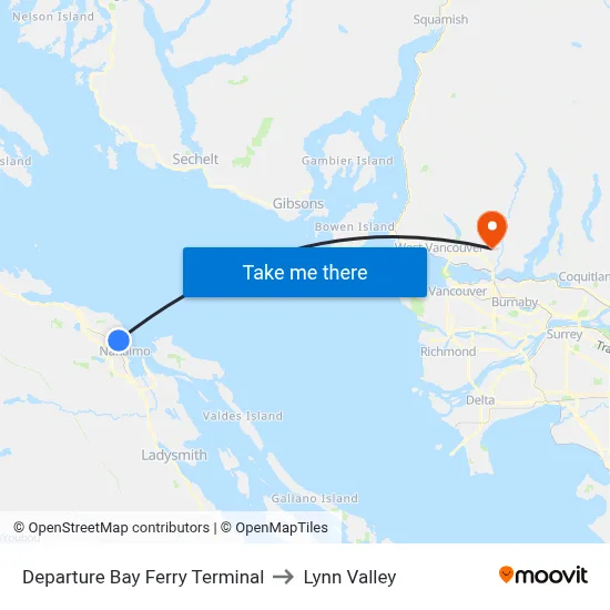 Departure Bay Ferry Terminal to Lynn Valley map