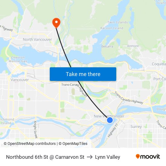 Northbound 6th St @ Carnarvon St to Lynn Valley map