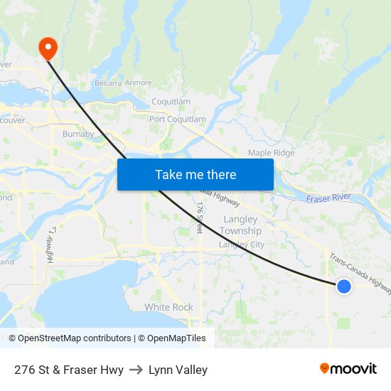 276 St & Fraser Hwy to Lynn Valley map