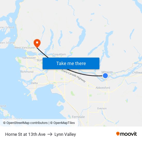 Horne & 13 Av to Lynn Valley map