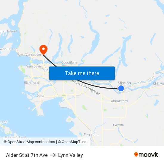 Alder & 7 Av to Lynn Valley map