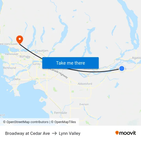 Broadway at Cedar Ave to Lynn Valley map