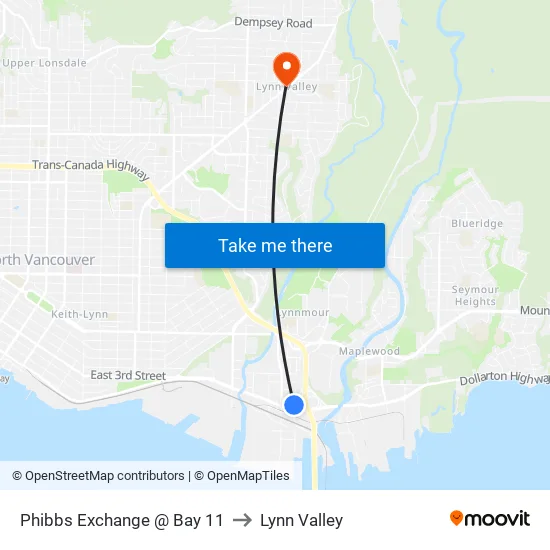 Phibbs Exchange @ Bay 11 to Lynn Valley map