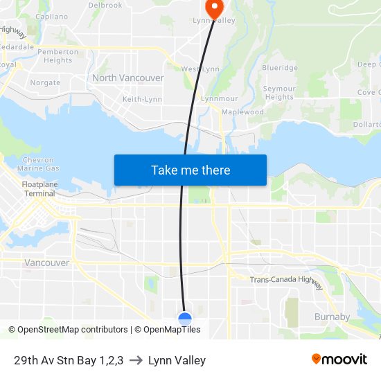 29th Av Stn Bay 1,2,3 to Lynn Valley map