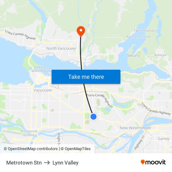 Metrotown Stn to Lynn Valley map