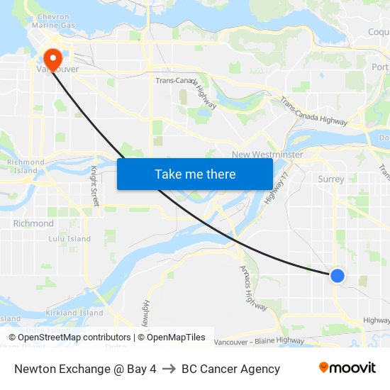 Newton Exchange @ Bay 4 to BC Cancer Agency map