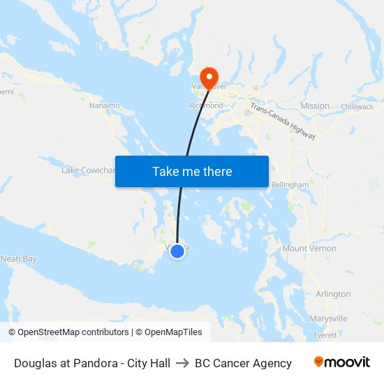 Douglas at Pandora - City Hall to BC Cancer Agency map