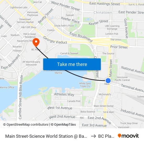 Main Street-Science World Station @ Bay 1 to BC Place map