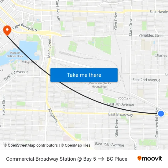 Commercial-Broadway Station @ Bay 5 to BC Place map