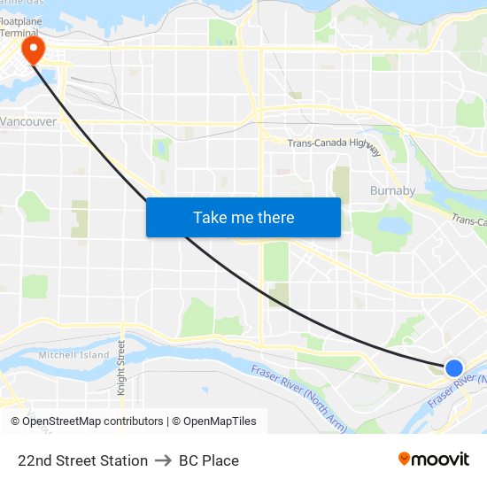 22nd Street Station to BC Place map