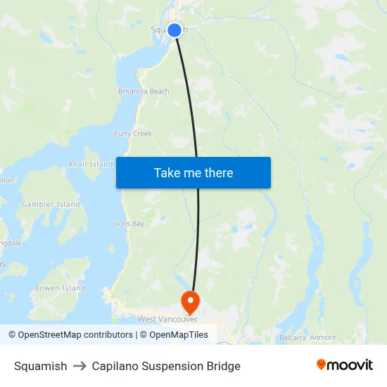 Squamish to Capilano Suspension Bridge map