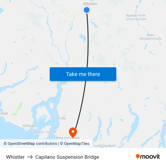 Whistler to Capilano Suspension Bridge map