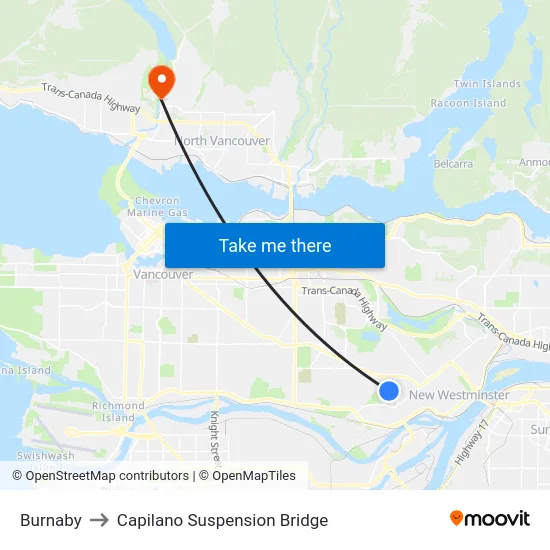 Burnaby to Capilano Suspension Bridge map