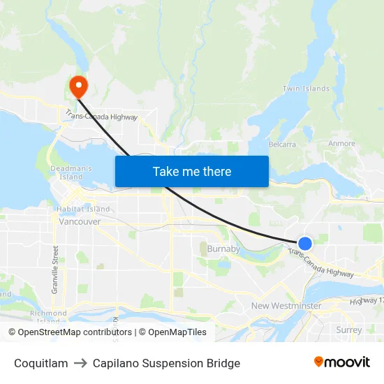 Coquitlam to Capilano Suspension Bridge map