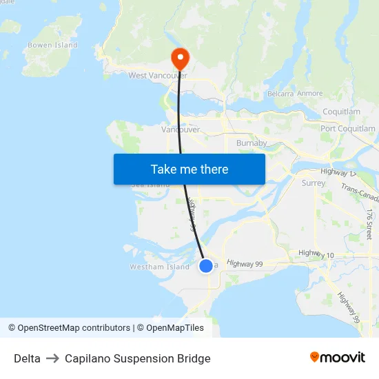 Delta to Capilano Suspension Bridge map