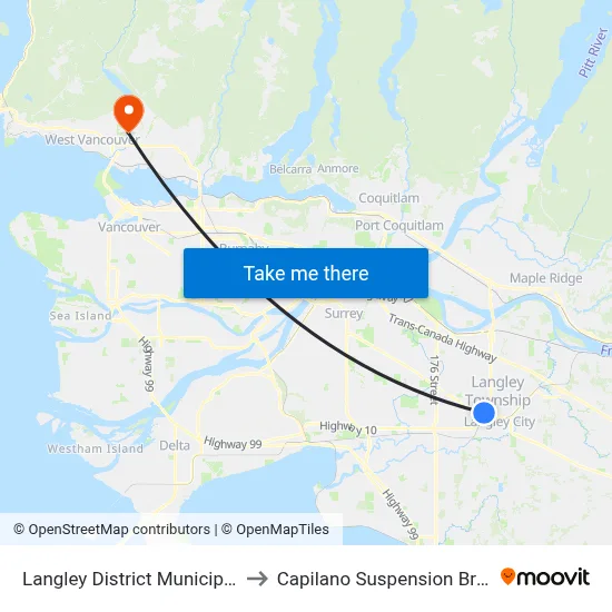 Langley District Municipality to Capilano Suspension Bridge map