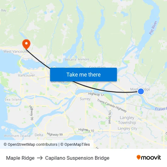 Maple Ridge to Capilano Suspension Bridge map