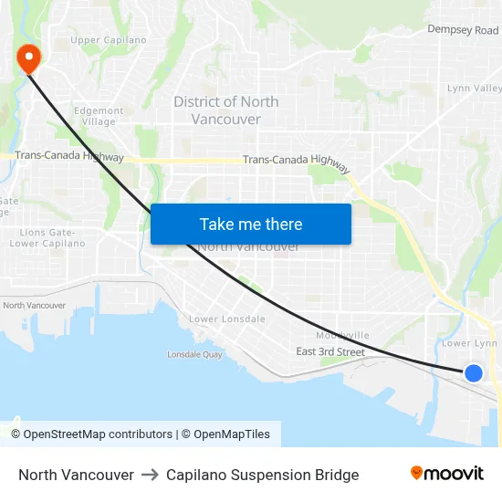 North Vancouver to Capilano Suspension Bridge map
