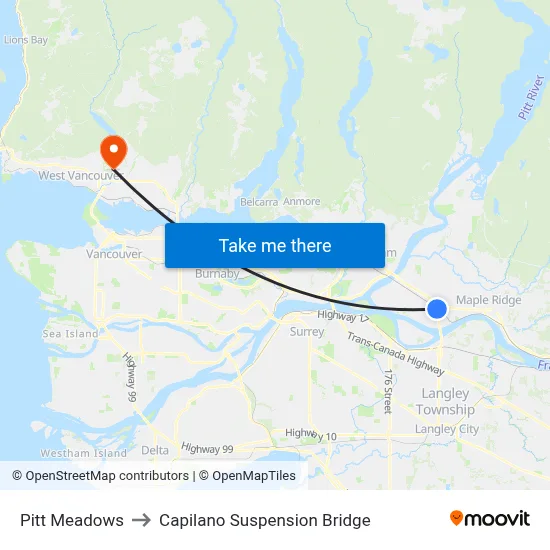 Pitt Meadows to Capilano Suspension Bridge map