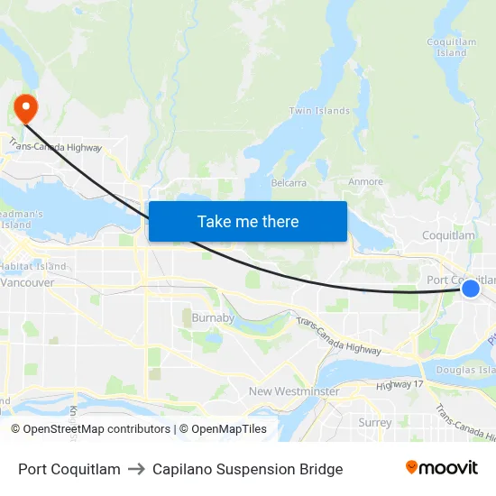 Port Coquitlam to Capilano Suspension Bridge map
