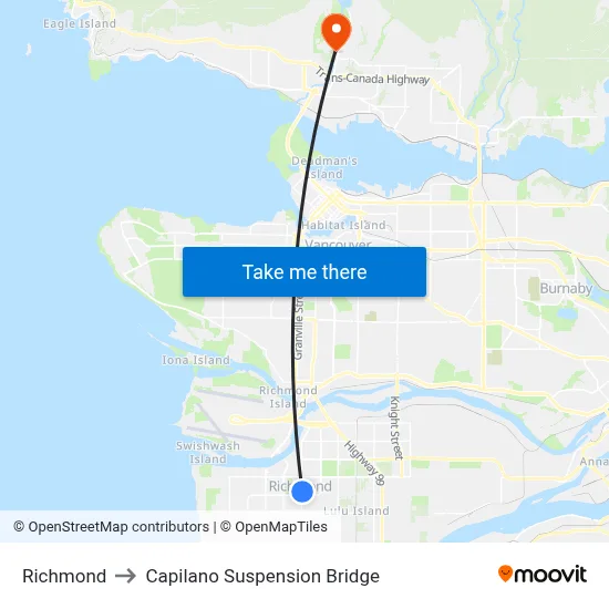 Richmond to Capilano Suspension Bridge map