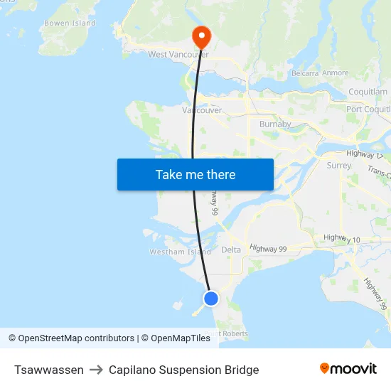 Tsawwassen to Capilano Suspension Bridge map