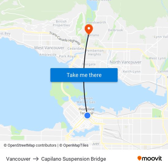 Vancouver to Capilano Suspension Bridge map