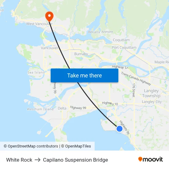 White Rock to Capilano Suspension Bridge map