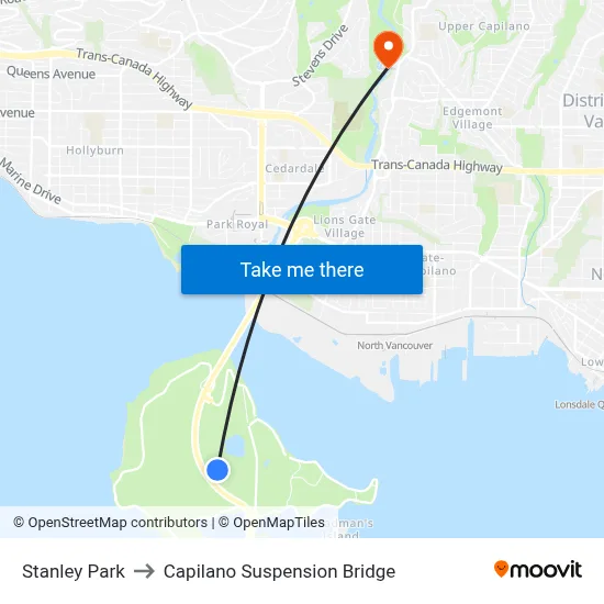 Stanley Park to Capilano Suspension Bridge map