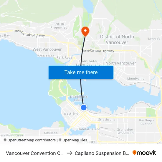 Vancouver Convention Centre to Capilano Suspension Bridge map