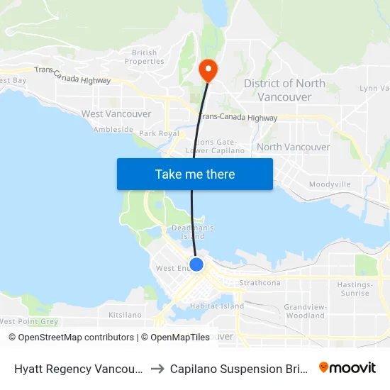Hyatt Regency Vancouver to Capilano Suspension Bridge map