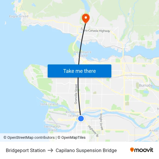 Bridgeport Station to Capilano Suspension Bridge map