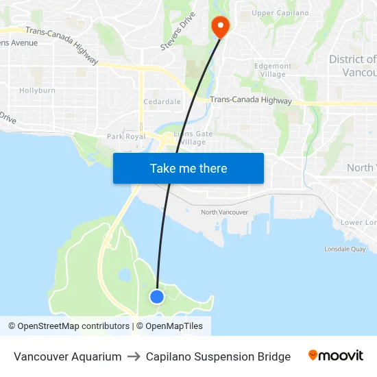 Vancouver Aquarium to Capilano Suspension Bridge map
