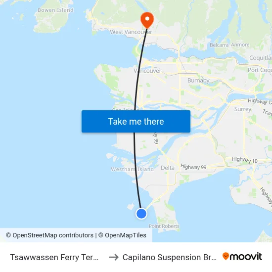 Tsawwassen Ferry Terminal to Capilano Suspension Bridge map
