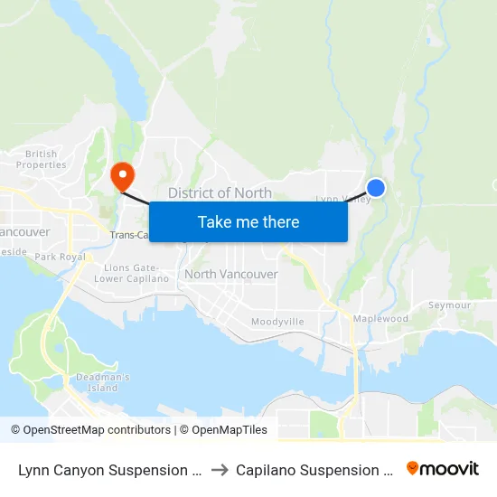 Lynn Canyon Suspension Bridge to Capilano Suspension Bridge map