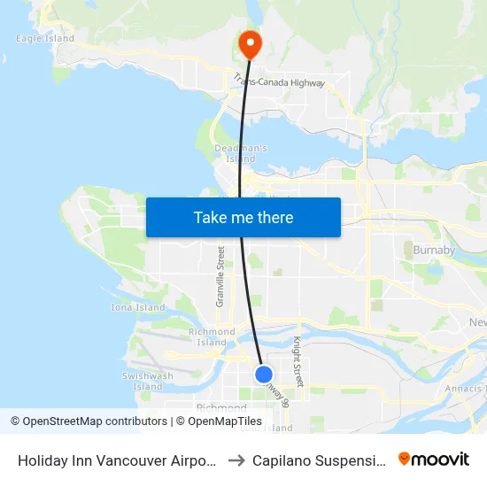 Holiday Inn Vancouver Airport- Richmond to Capilano Suspension Bridge map