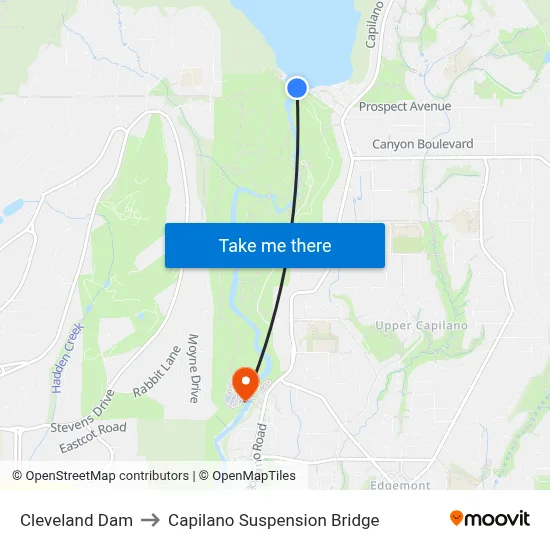 Cleveland Dam to Capilano Suspension Bridge map