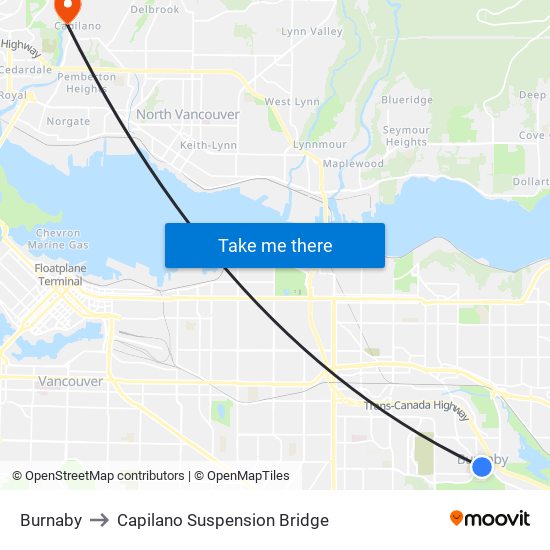 Burnaby to Capilano Suspension Bridge map