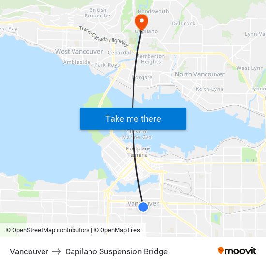 Vancouver to Capilano Suspension Bridge map