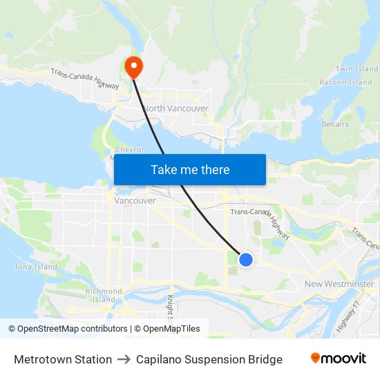 Metrotown Station to Capilano Suspension Bridge map