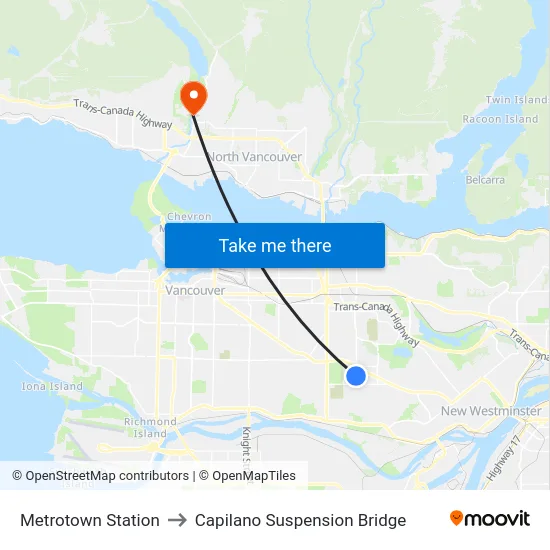 Metrotown Station to Capilano Suspension Bridge map