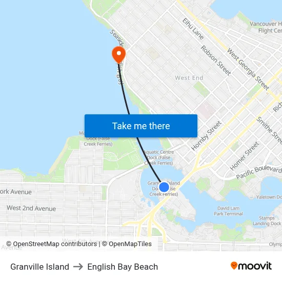 Granville Island to English Bay Beach map