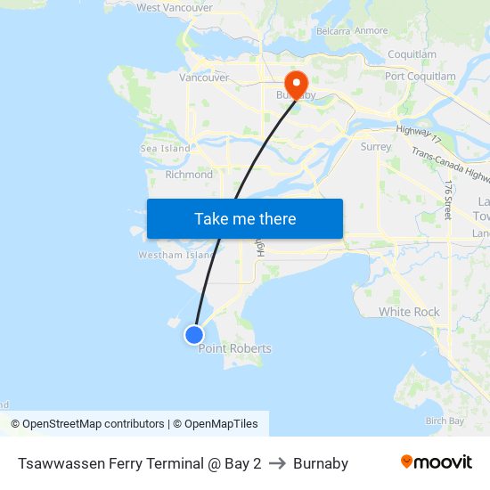 Tsawwassen Ferry Terminal @ Bay 2 to Burnaby map