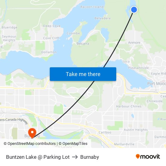 Buntzen Lake @ Parking Lot to Burnaby map