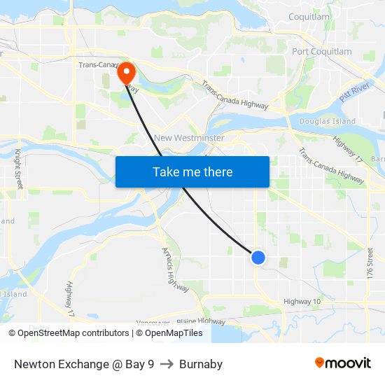 Newton Exchange @ Bay 9 to Burnaby map
