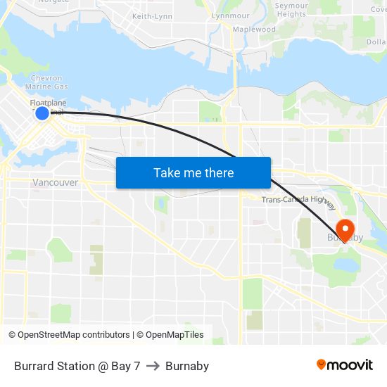 Burrard Station @ Bay 7 to Burnaby map